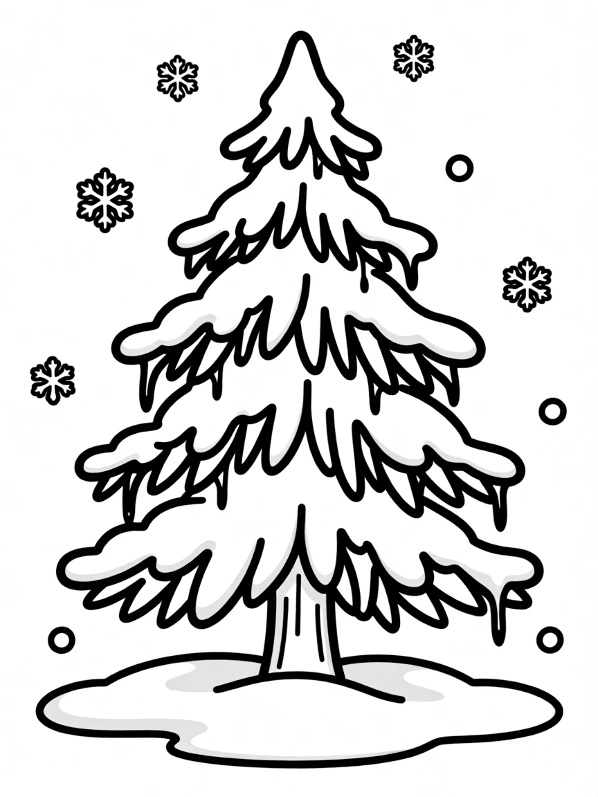 A snow-covered evergreen tree.