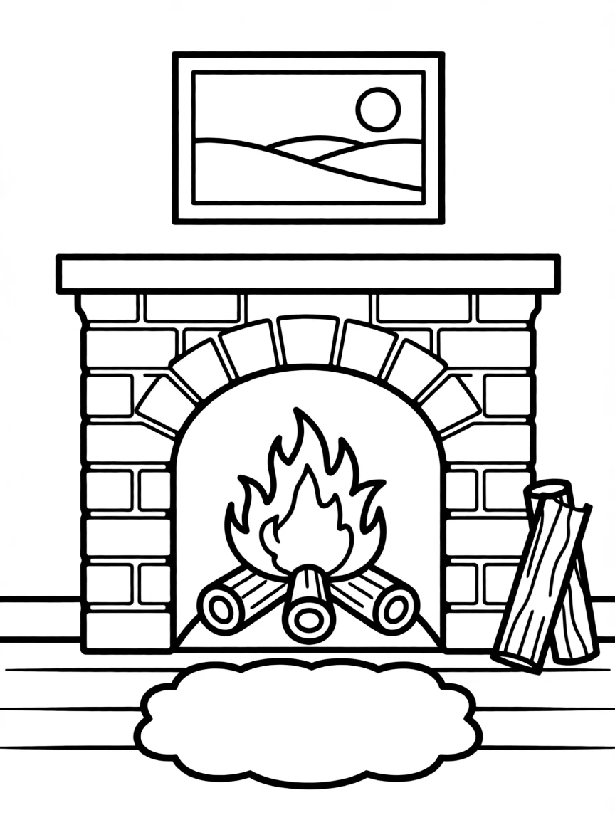A fireplace with a crackling fire.