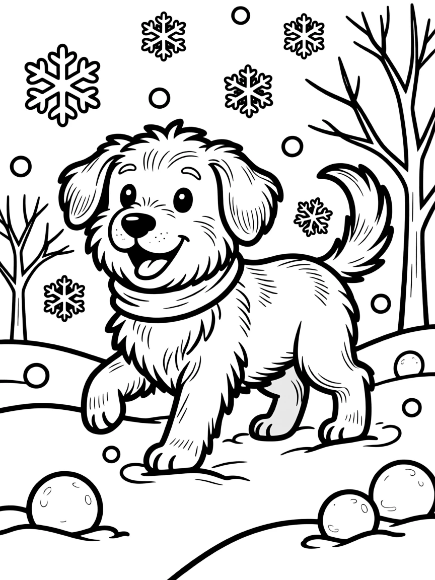 A dog playing in the snow.