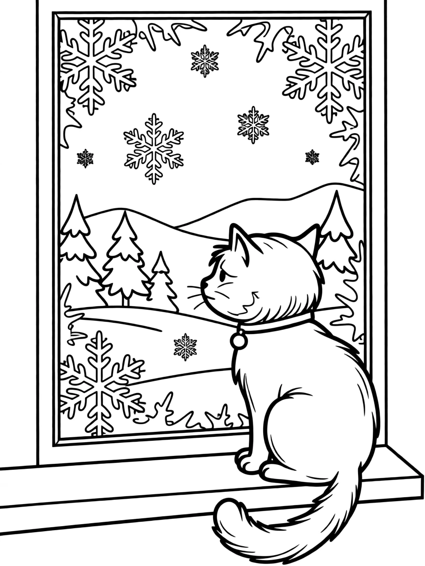 A cat looking out a frosty window.