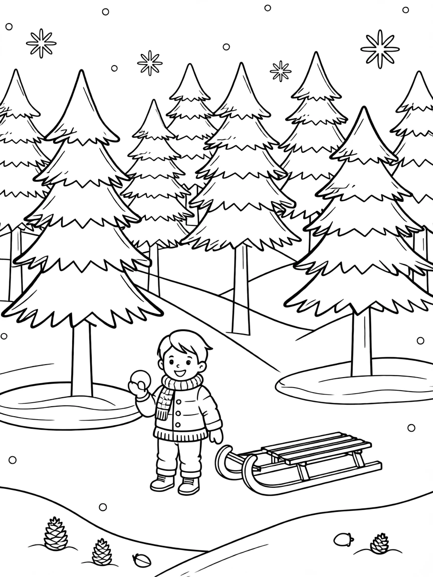 A winter wonderland scene with lots of trees.