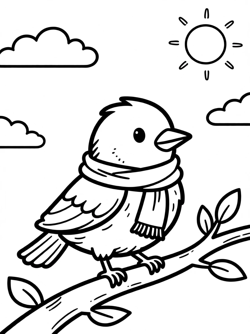 A little bird wearing a tiny scarf.