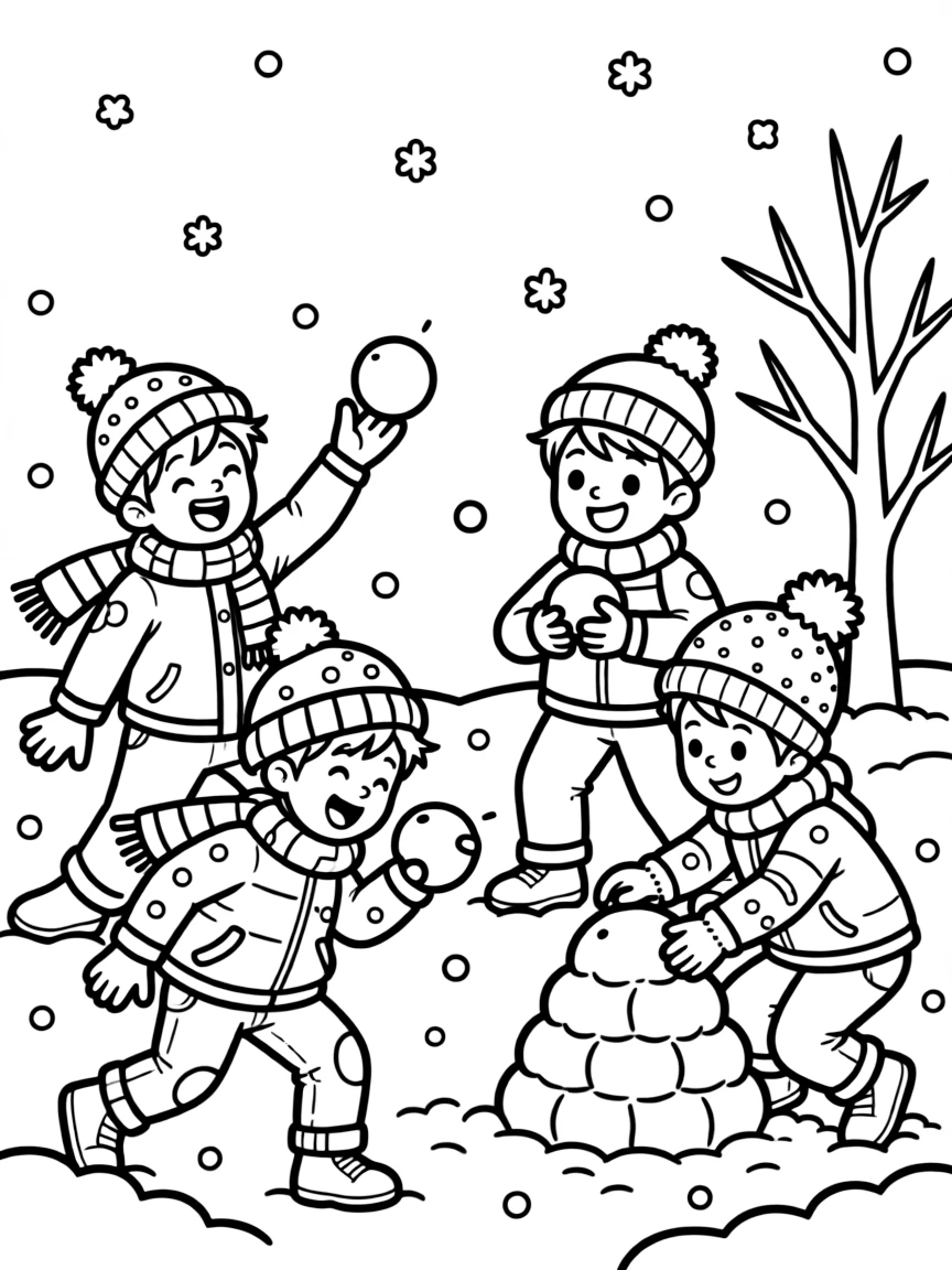 A group of friends having a snowball fight.