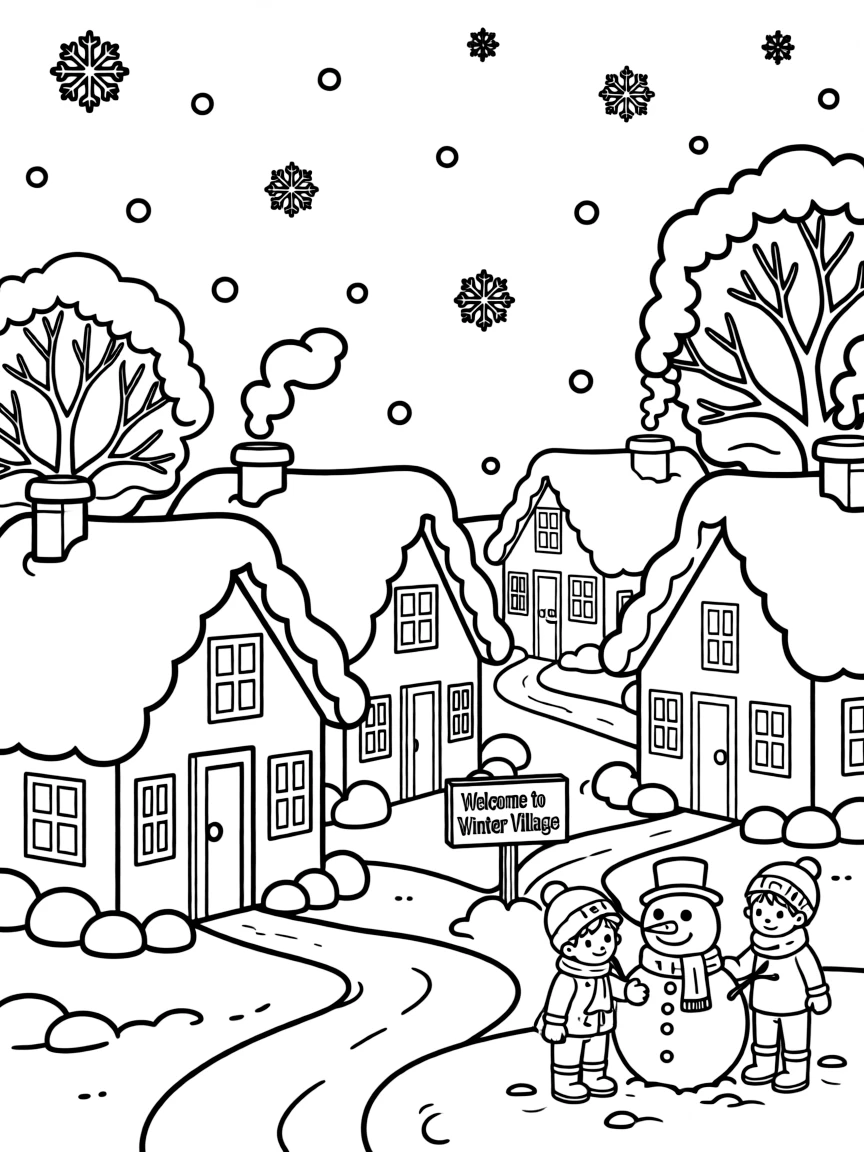 A winter village scene.