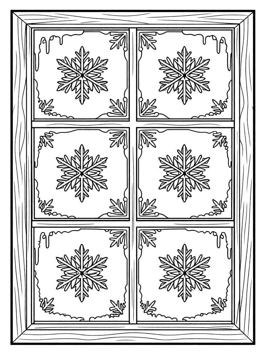 A frosty window pane with ice crystals.