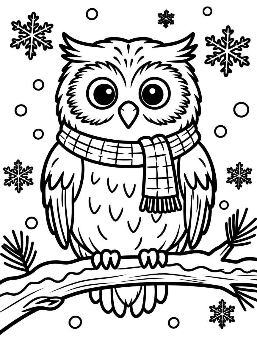 A friendly owl sitting on a snowy branch.