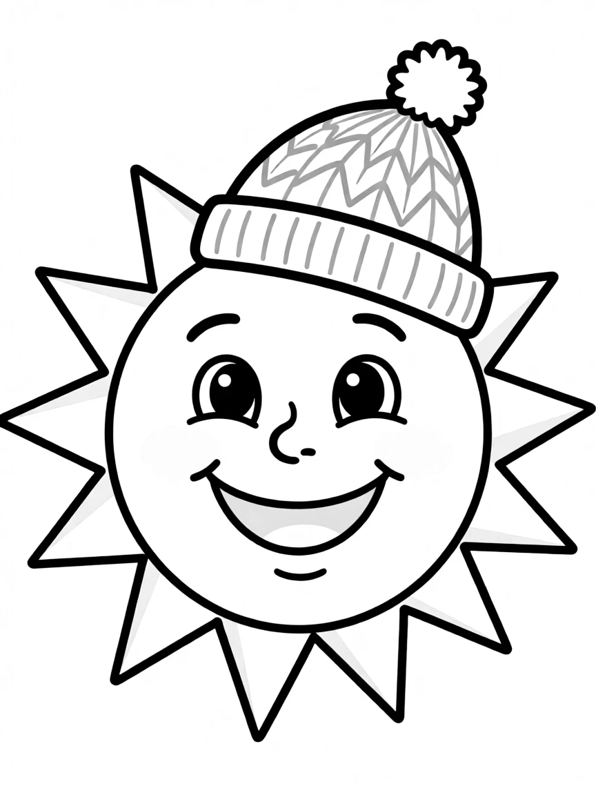 A smiling sun wearing a winter hat.