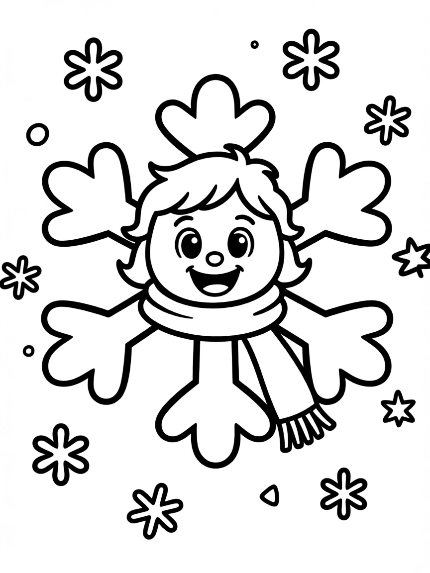 A happy little snowflake character.
