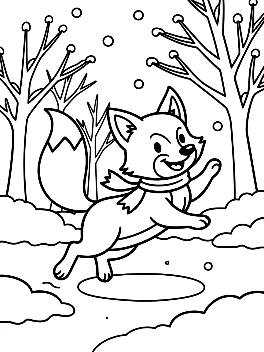 A little fox playing in the snow.