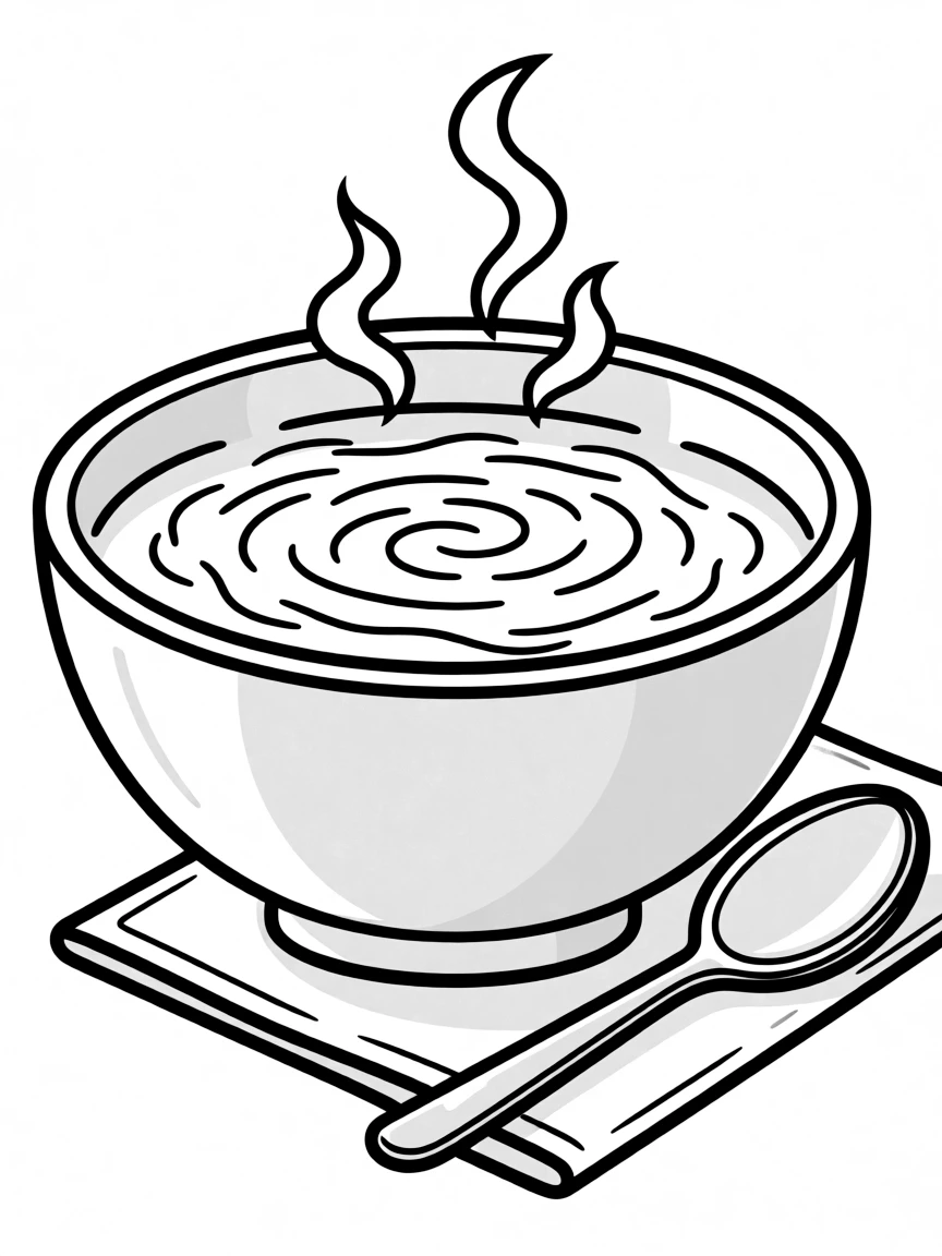 A steaming bowl of soup.