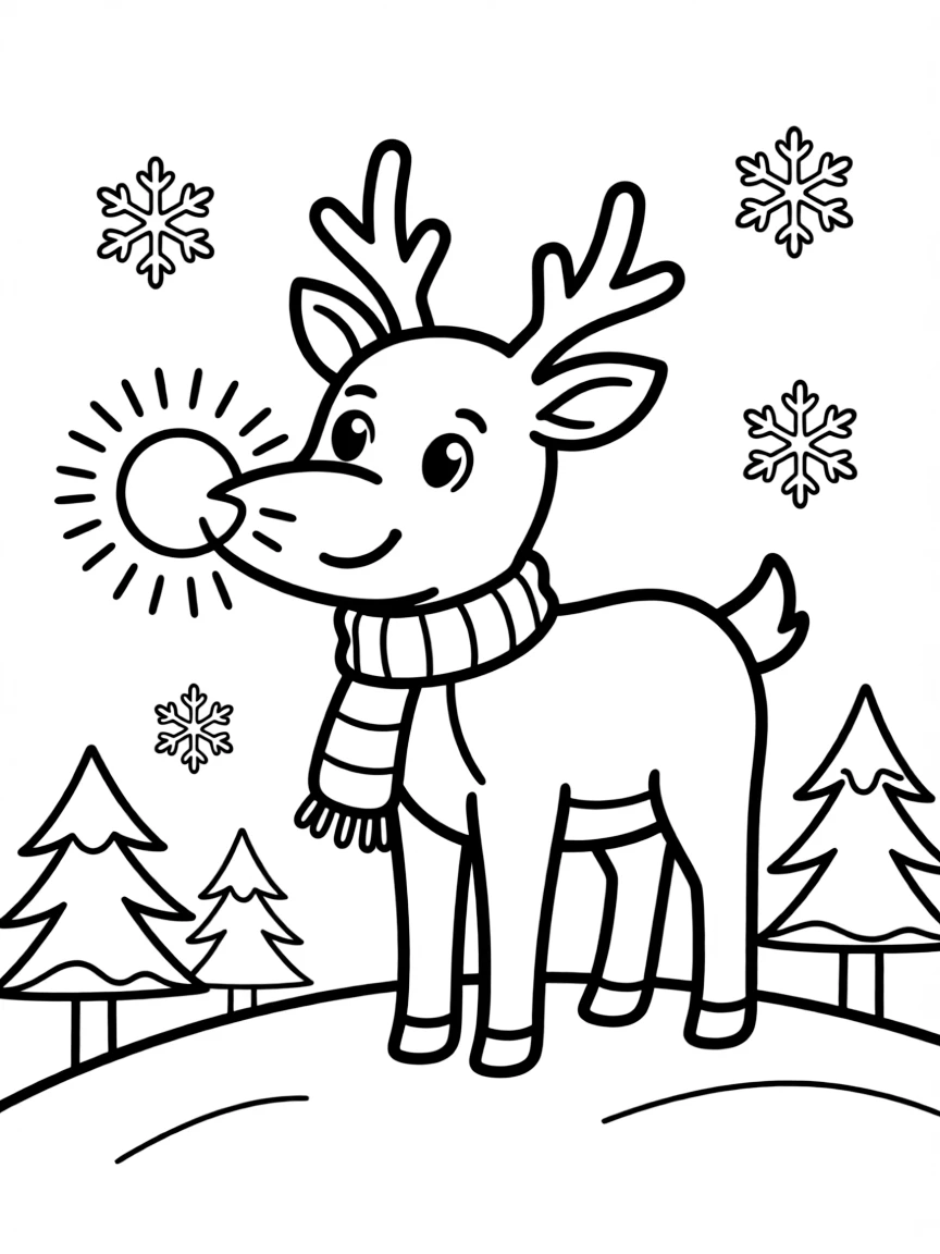 A reindeer with a glowing nose.