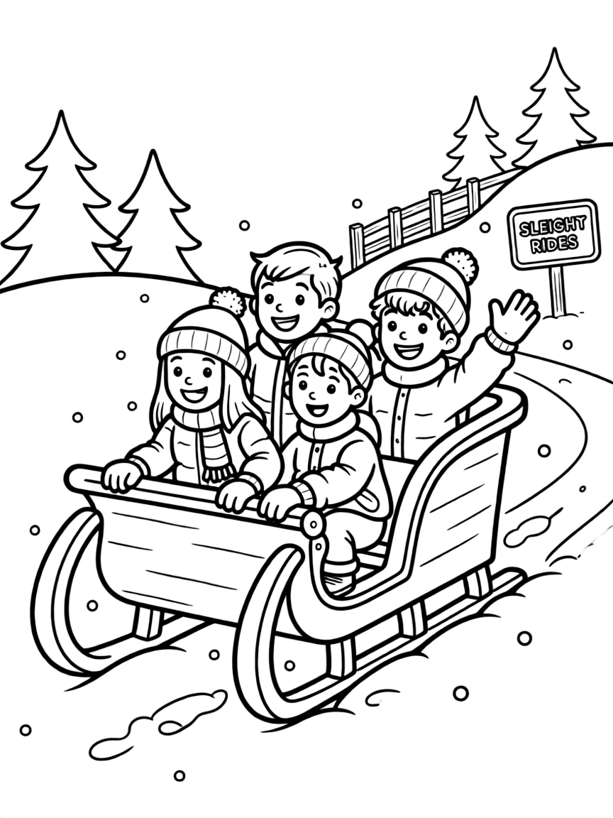 A group of children on a sleigh ride.