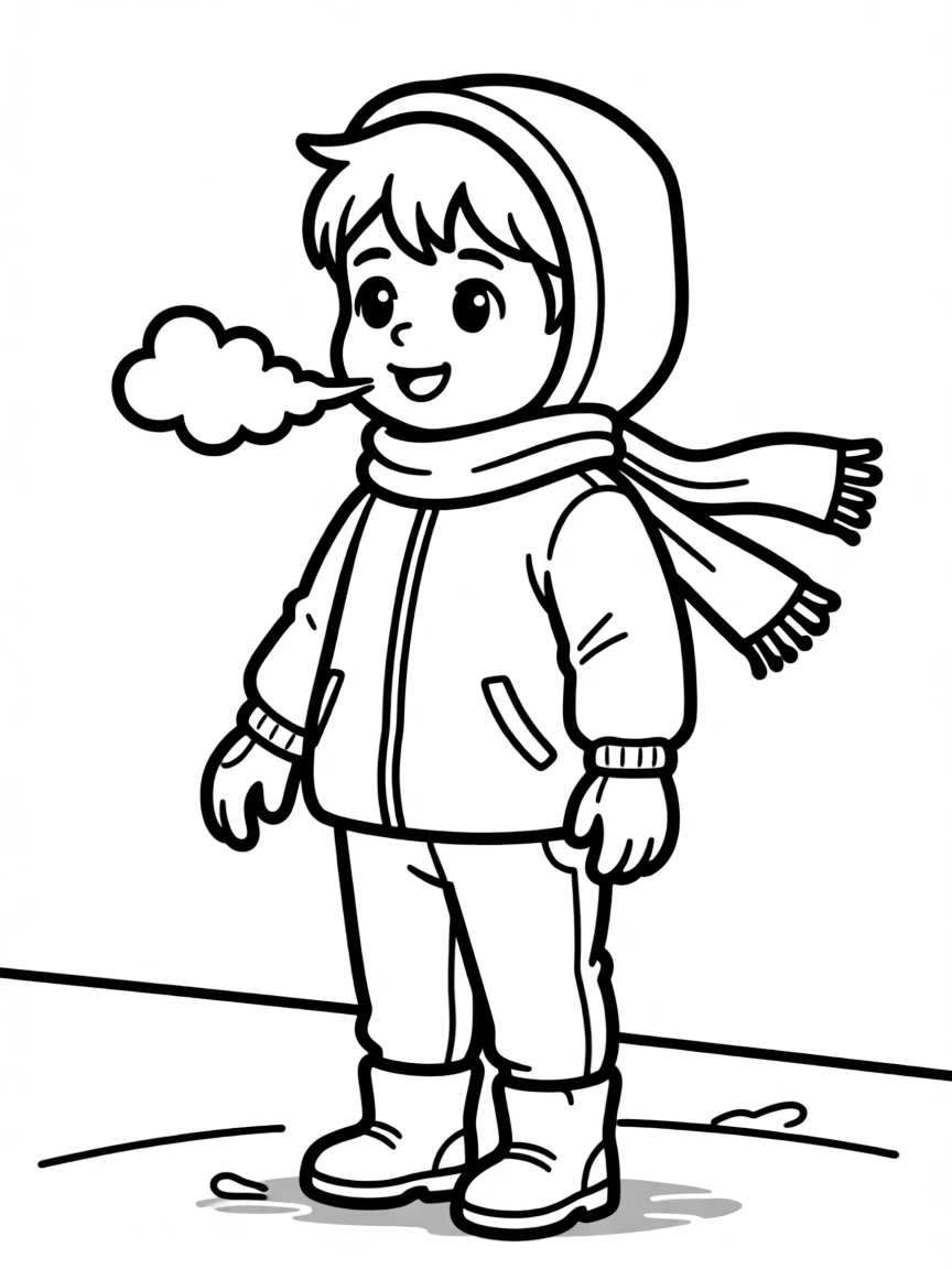 A child blowing warm breath into the cold air.