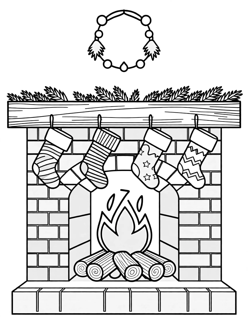 A cozy fireplace with stockings hanging.