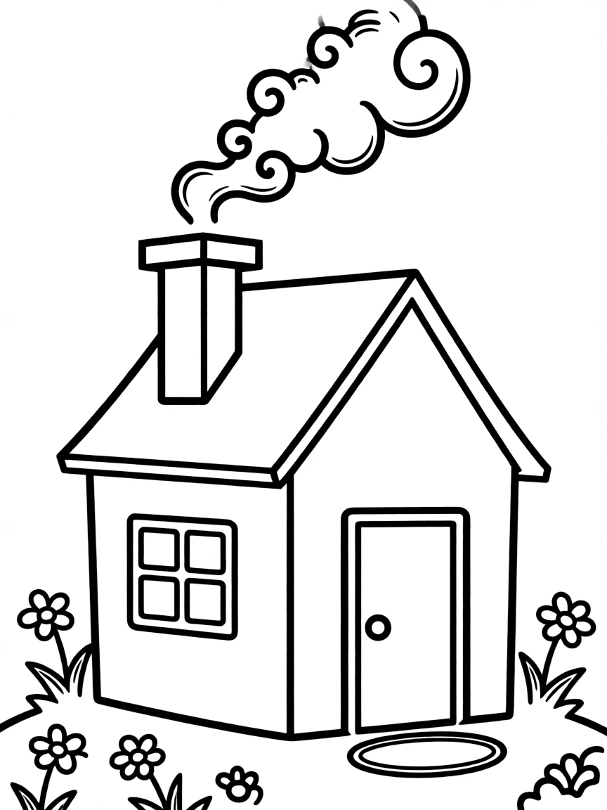 A cozy house with smoke coming from the chimney.