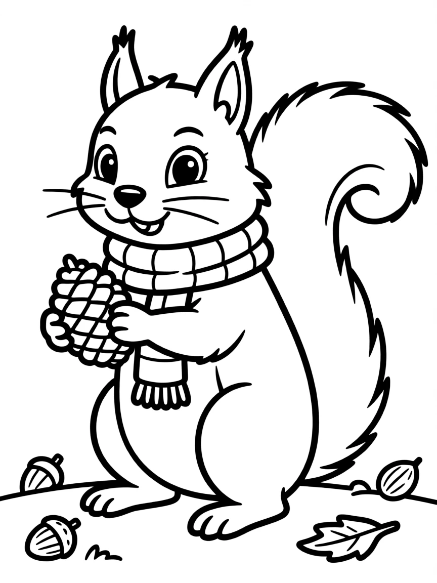 A friendly squirrel wearing a winter scarf.