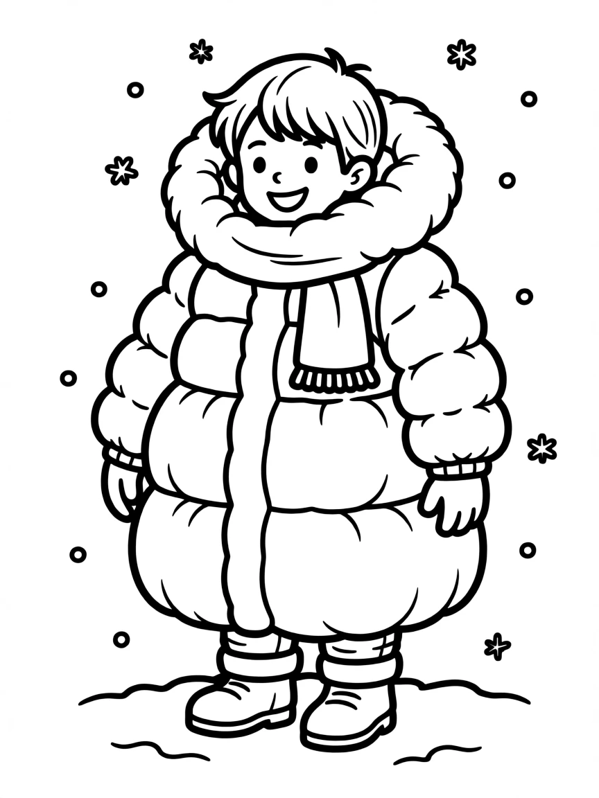 A child bundled up in a big, fluffy coat.