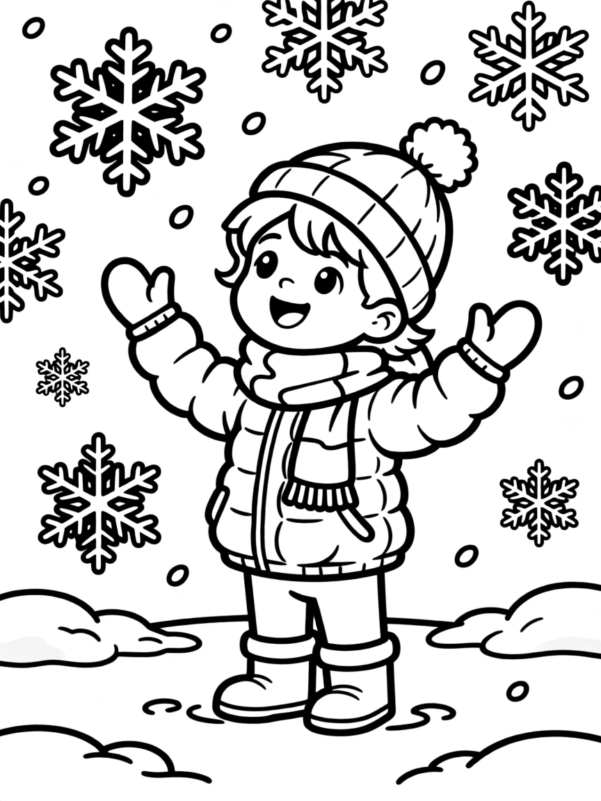 A child watching snowflakes fall.