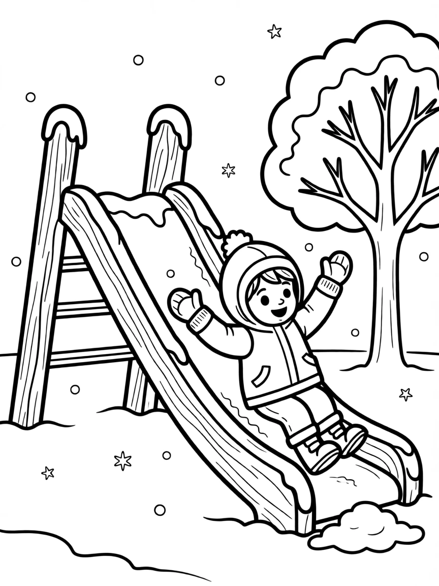 A winter-themed playground slide.