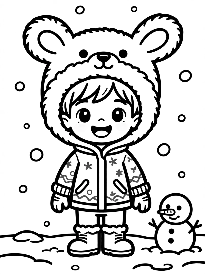 A child wearing a silly winter hat with animal ears.