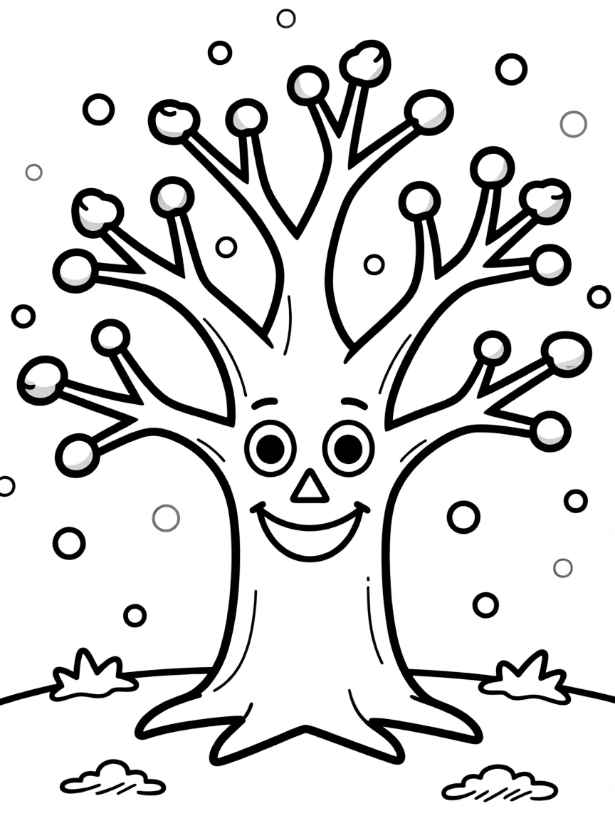 A smiling winter tree with a face.