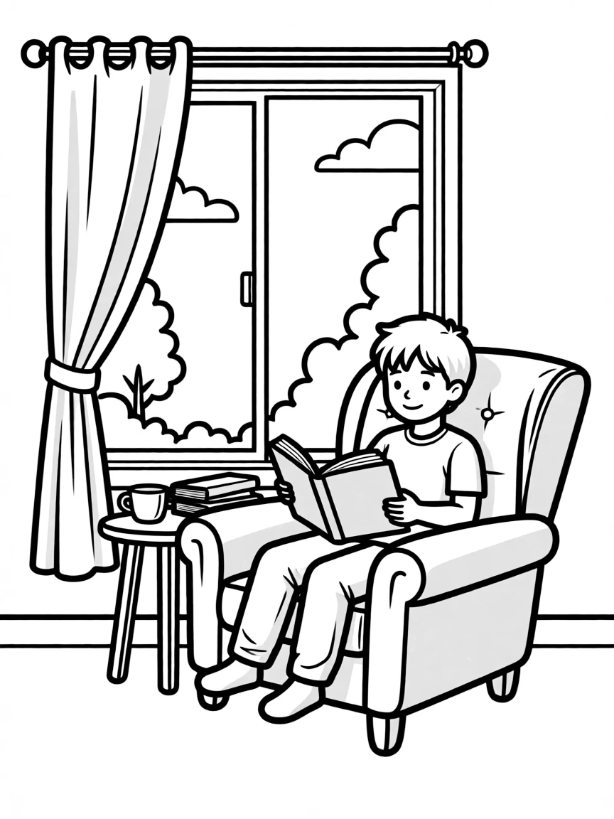 A cozy reading nook by a window.