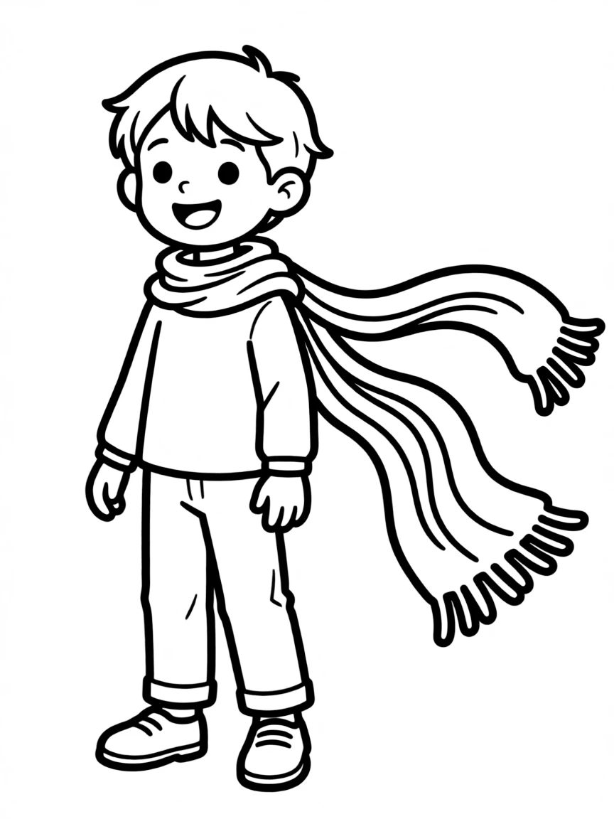 A child with a long, colorful scarf.
