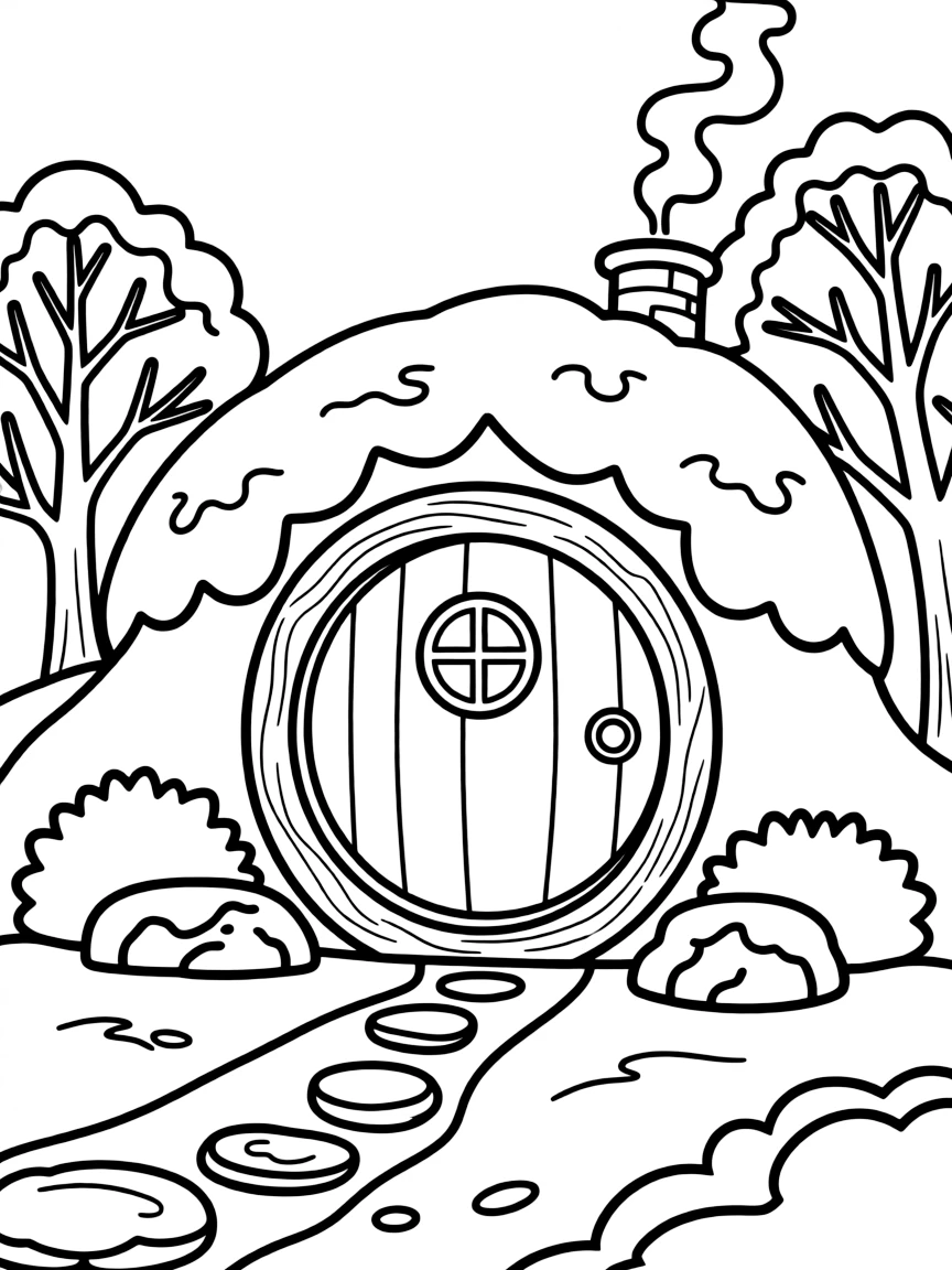 A cozy little hobbit hole in the snow.