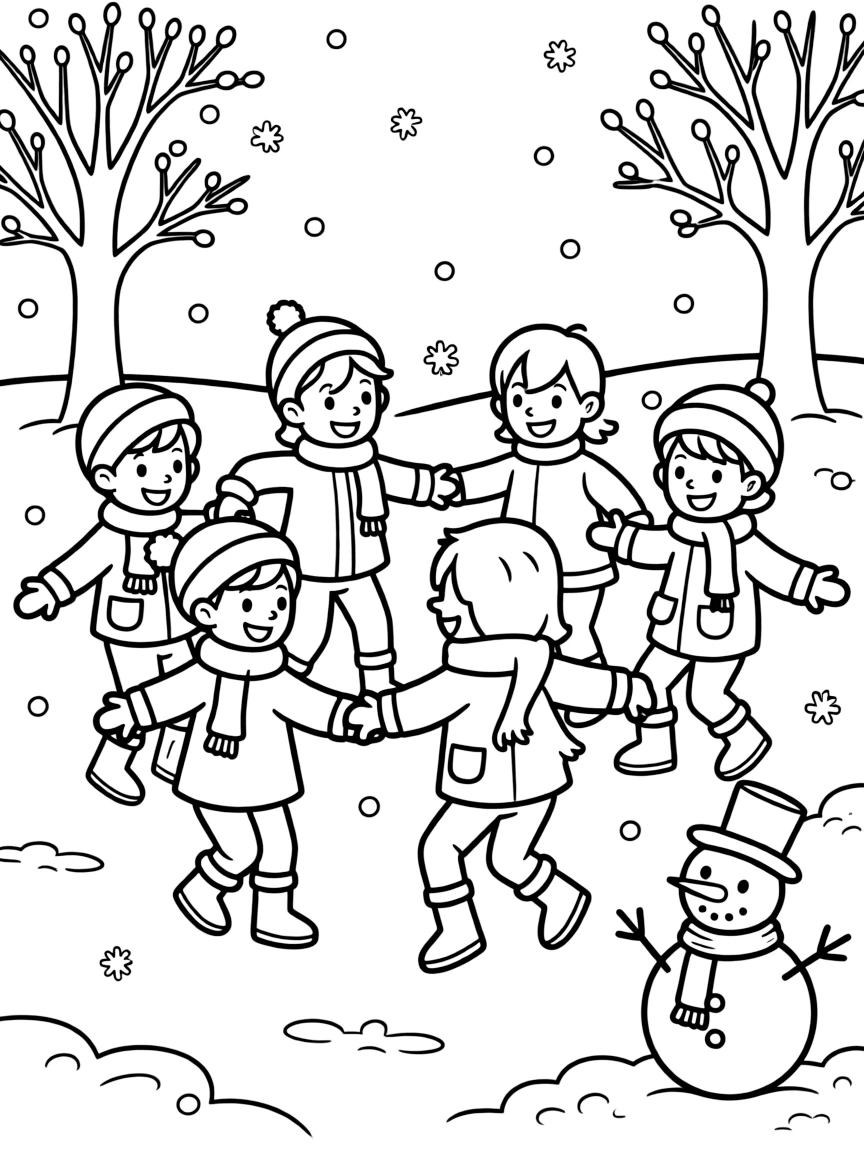 A group of children having a winter dance party.