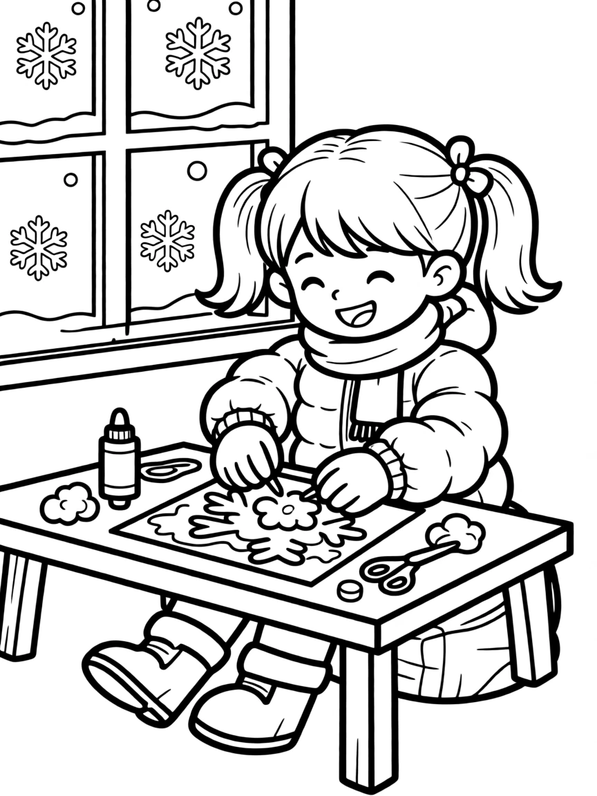A child making a snow collage.