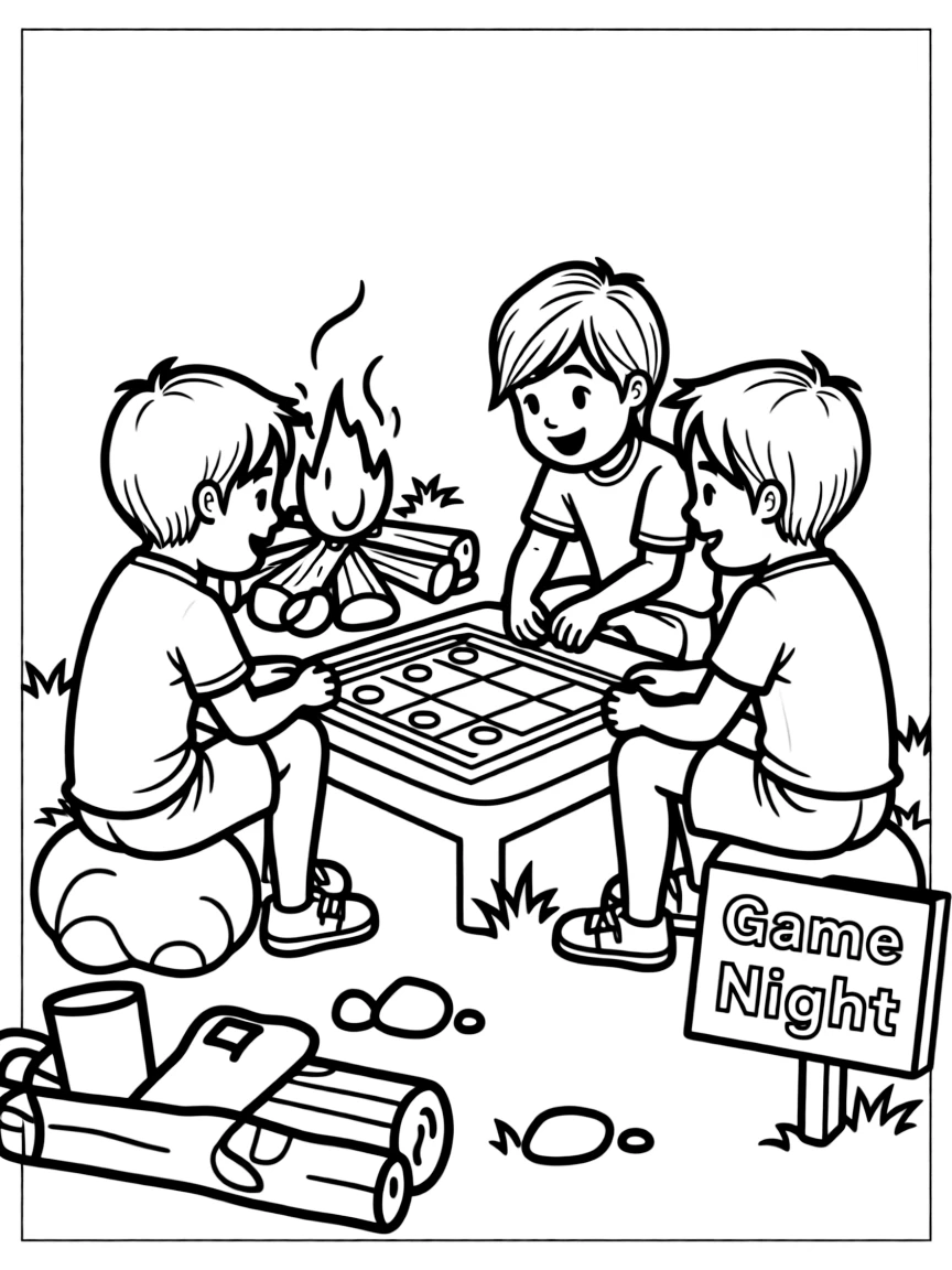 A group of children playing a board game by the fire.
