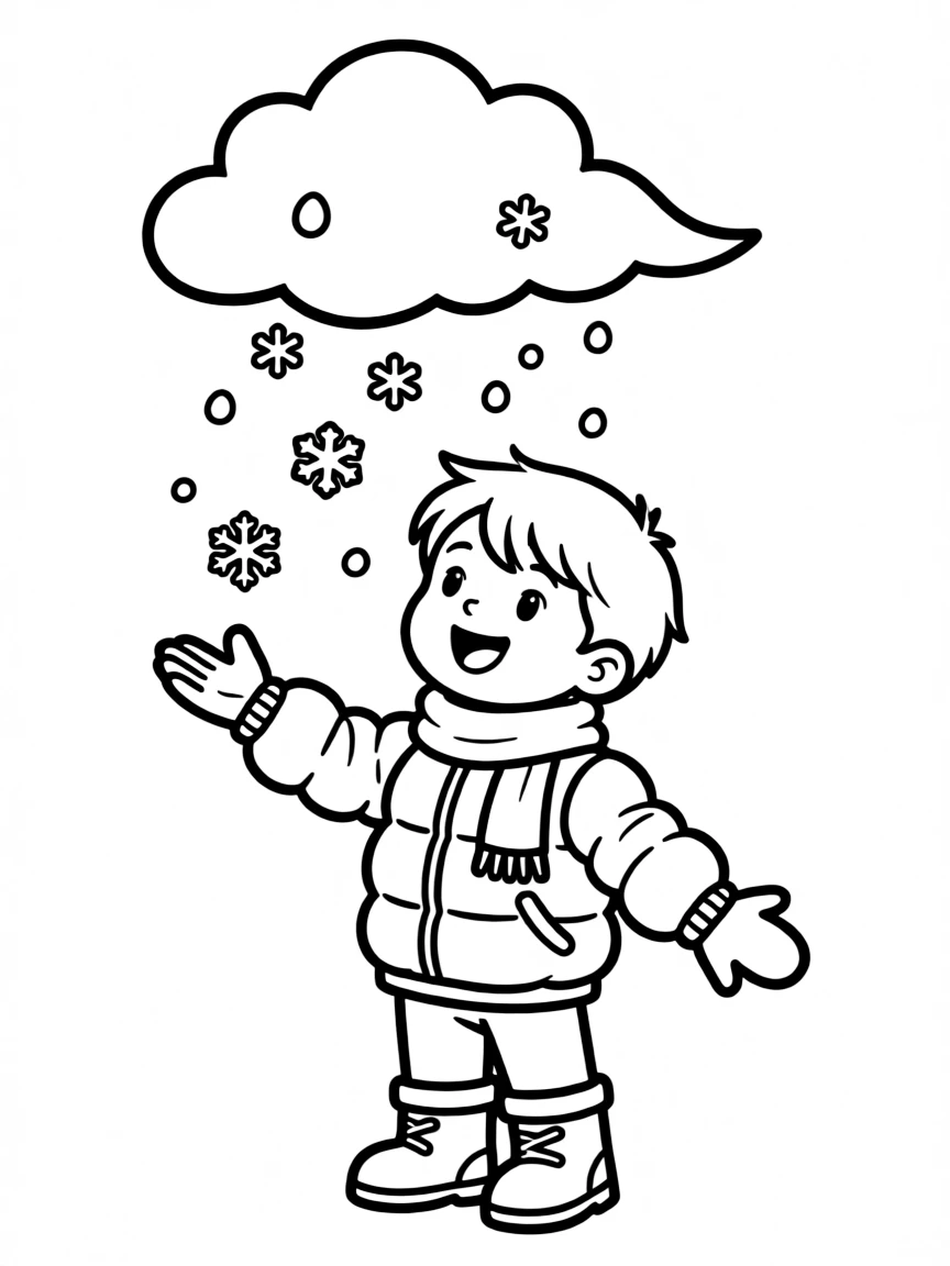 A child with a playful snow cloud above their head.