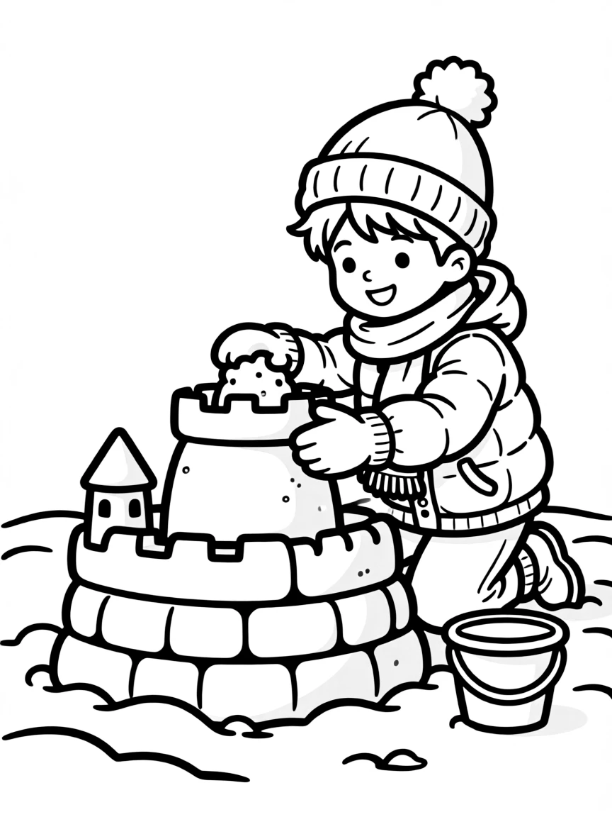 A child making a snow castle.