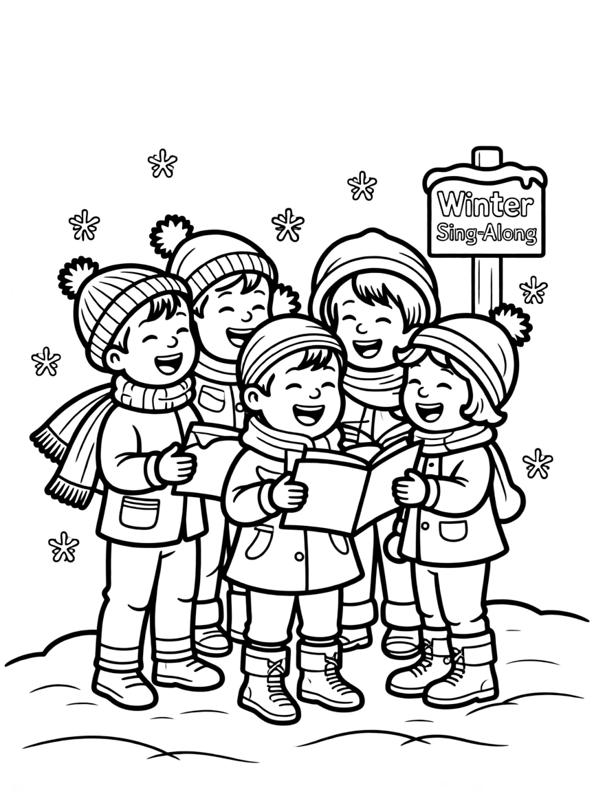 A group of children having a winter sing-along.