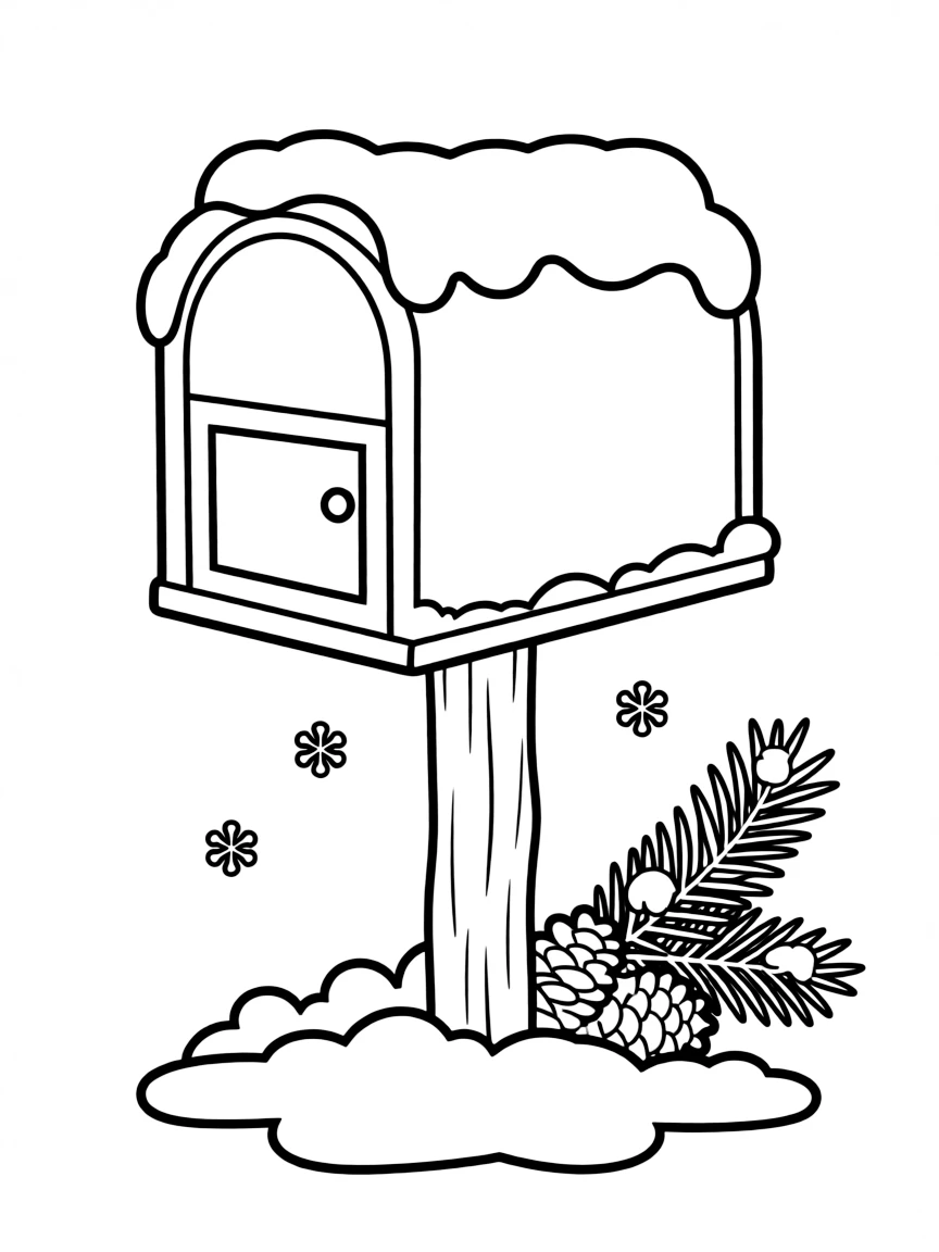 A winter mailbox decorated with snow.