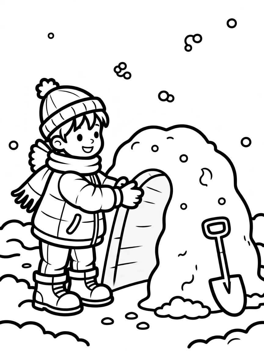A child making a snow tunnel.