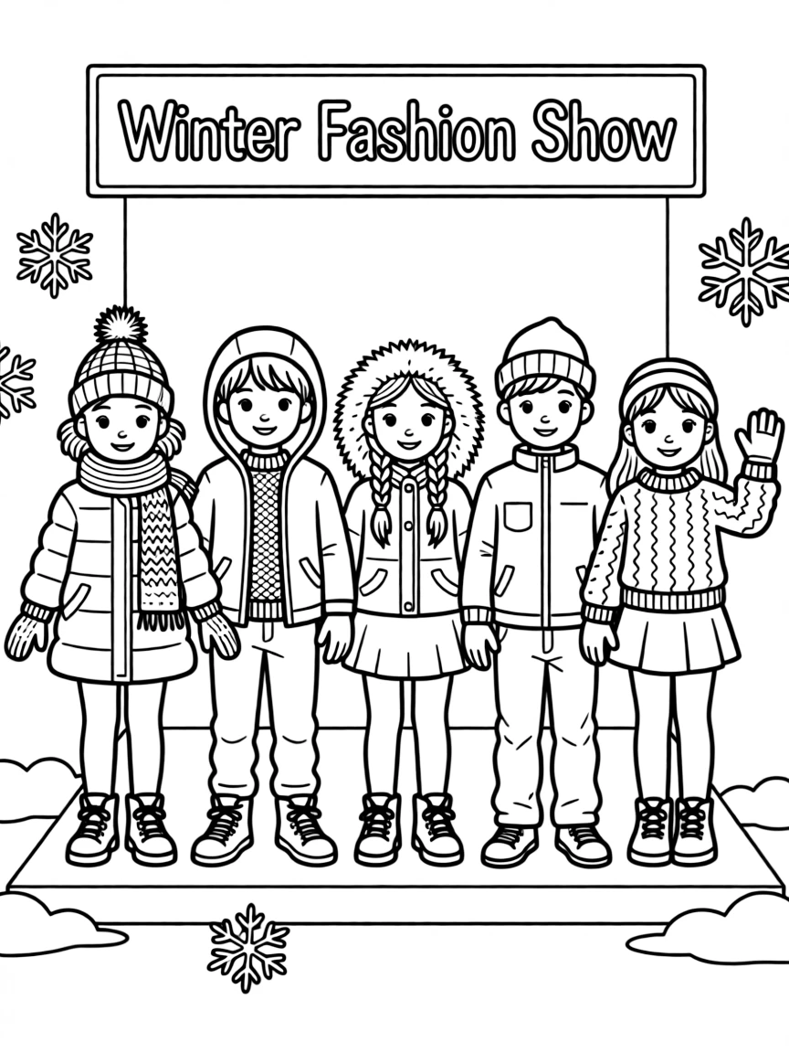 A group of children having a winter fashion show.