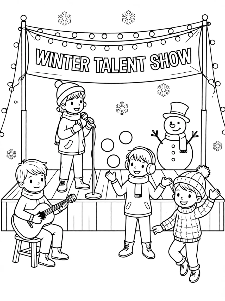 A group of children having a winter talent show.