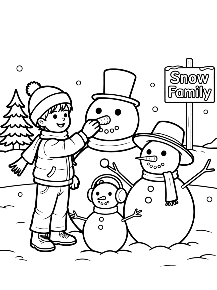 A child making a snow family.