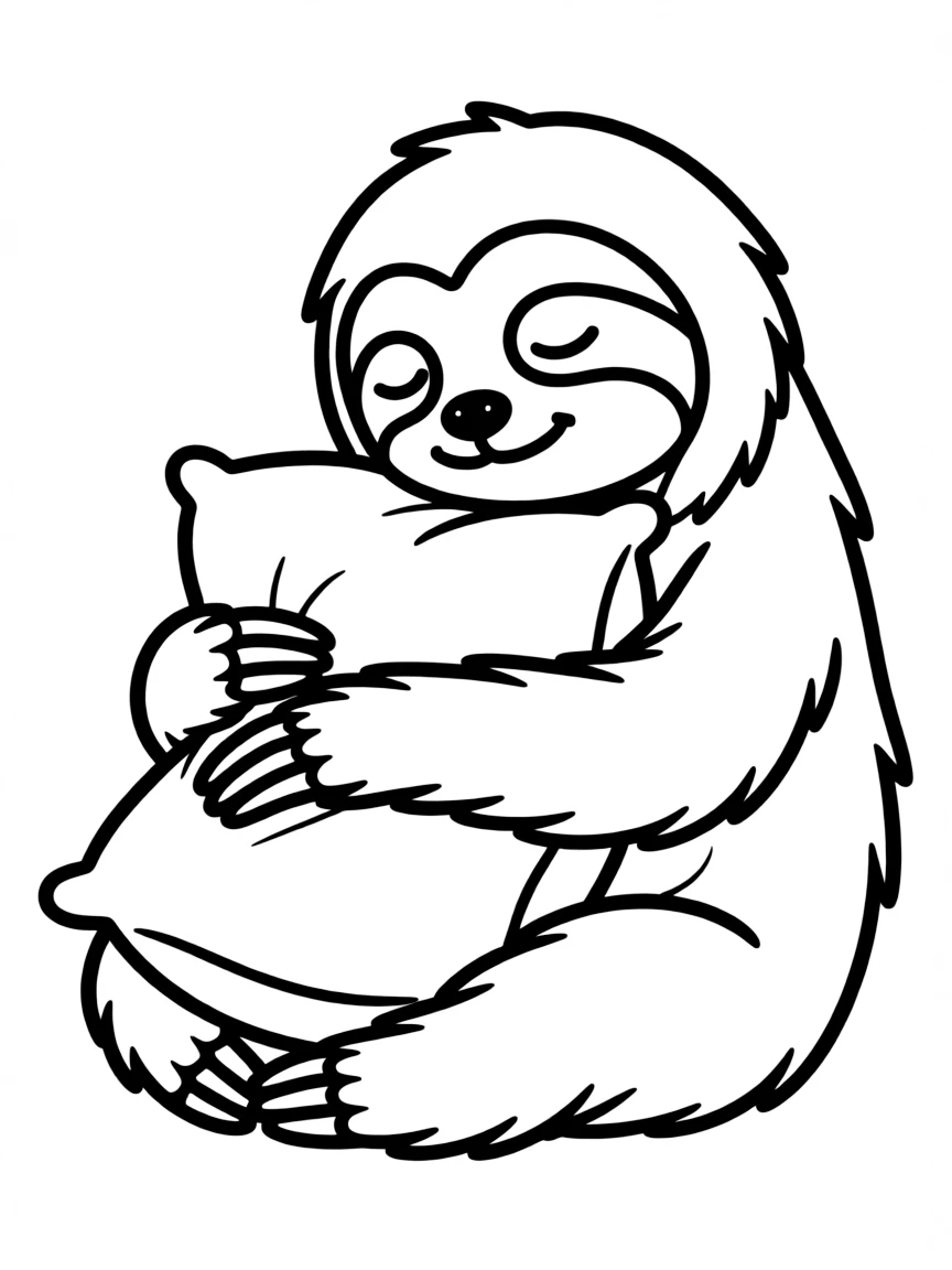 A sleepy sloth hugging a pillow.