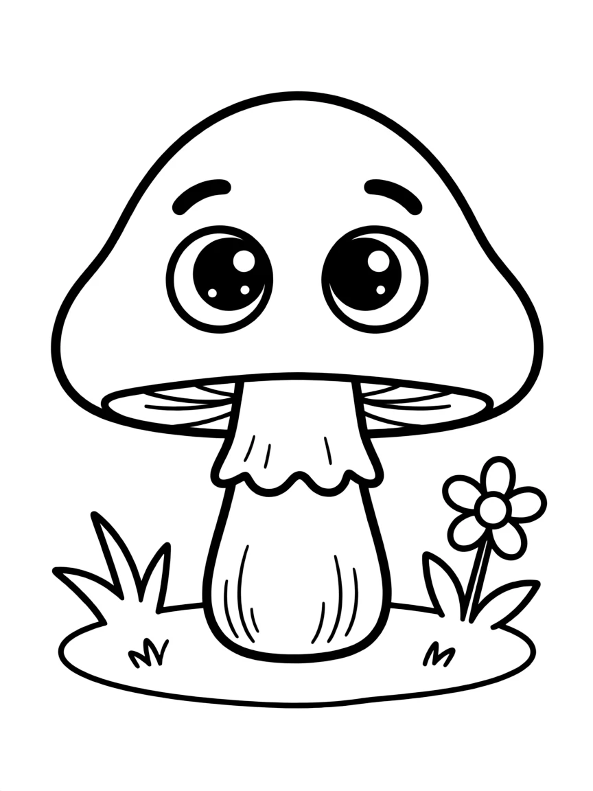 A tiny mushroom with big eyes.