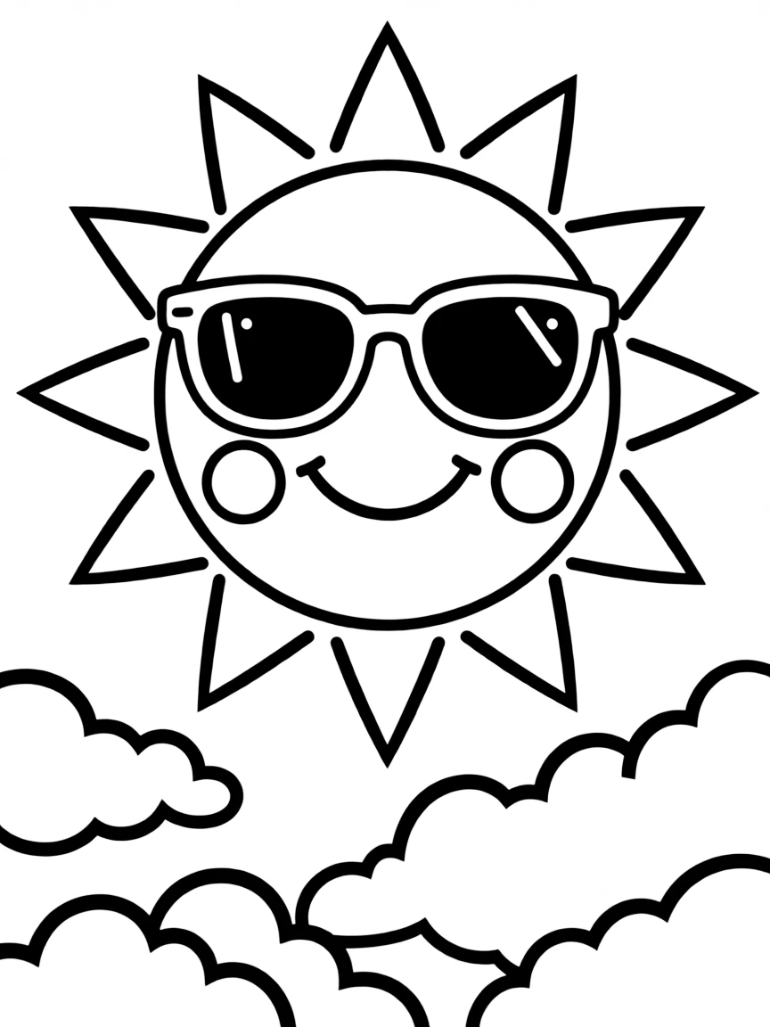 A happy sun wearing sunglasses.