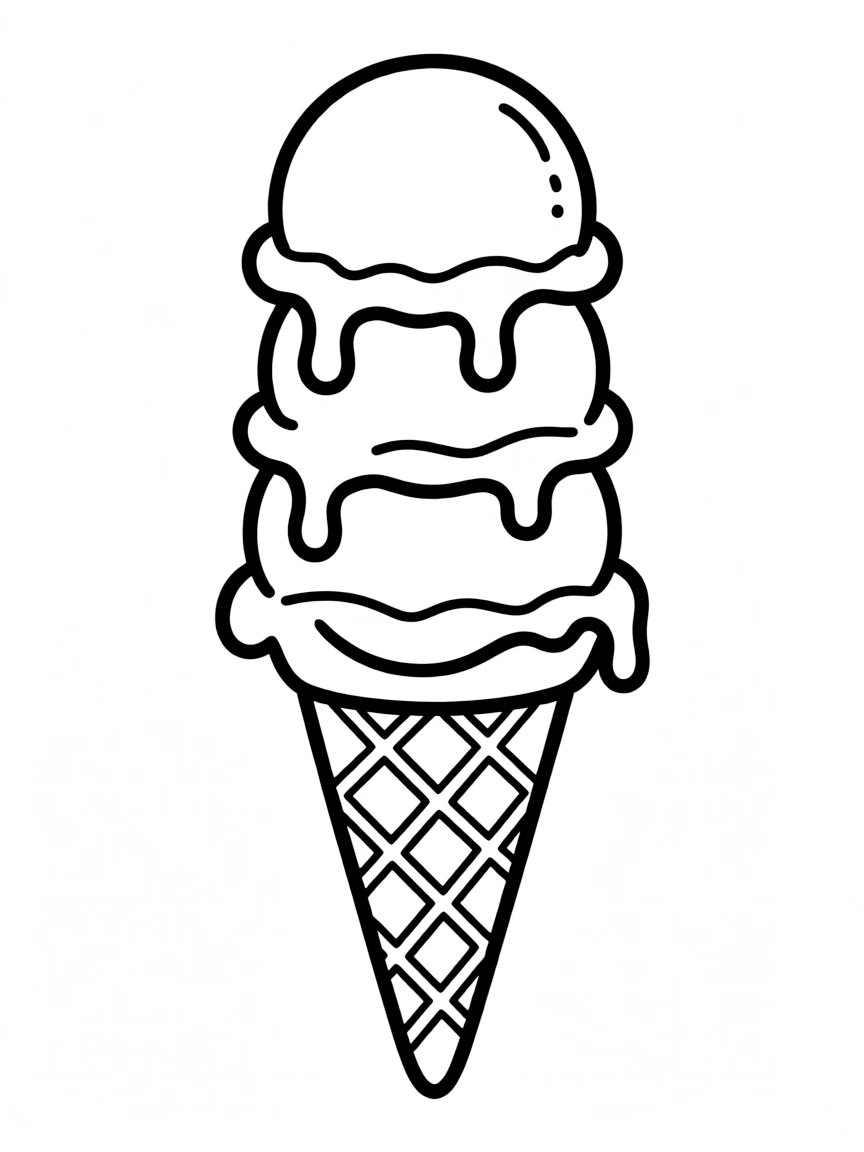 A cute ice cream cone melting slightly.