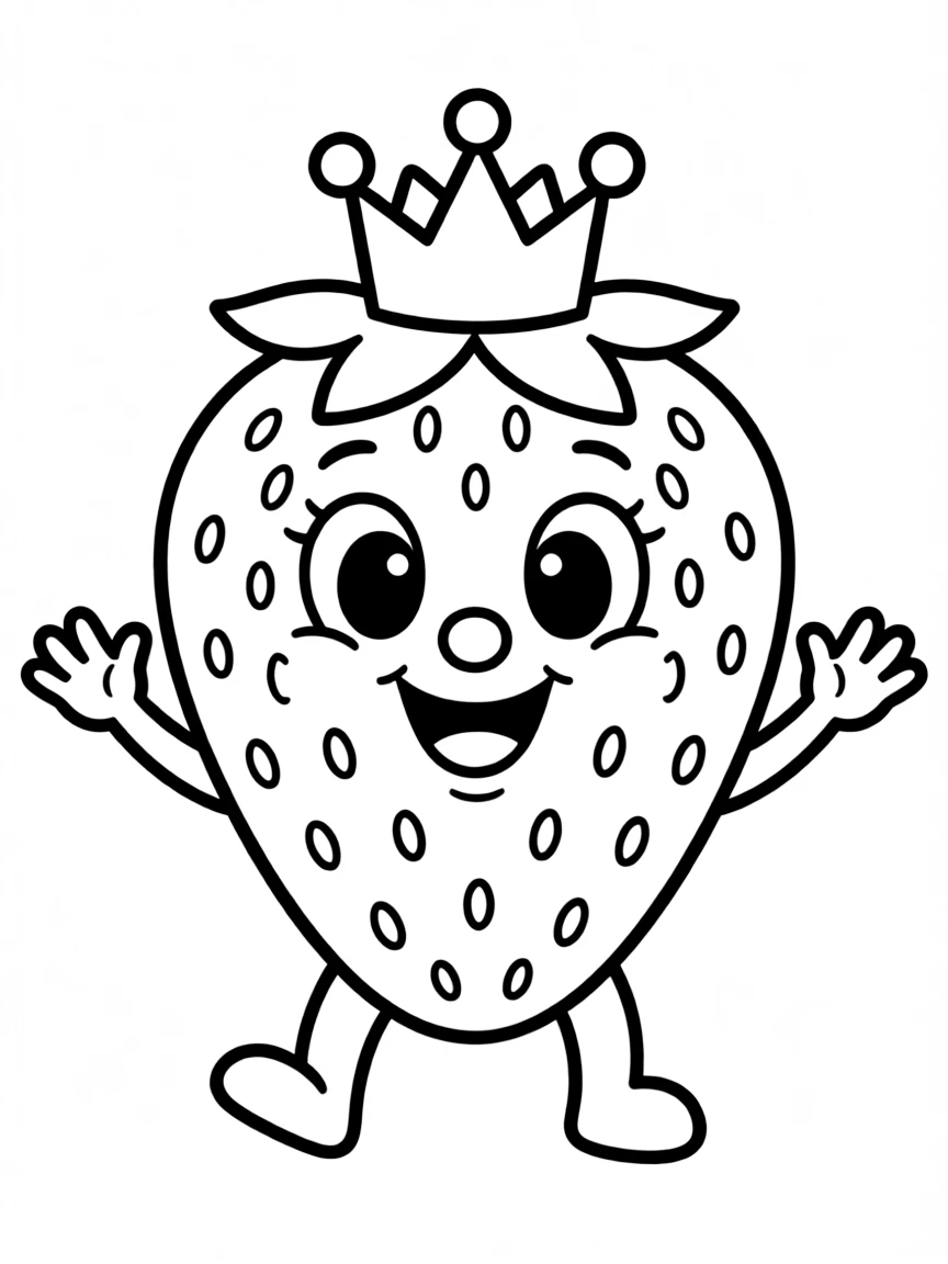 A joyful strawberry with a tiny crown.