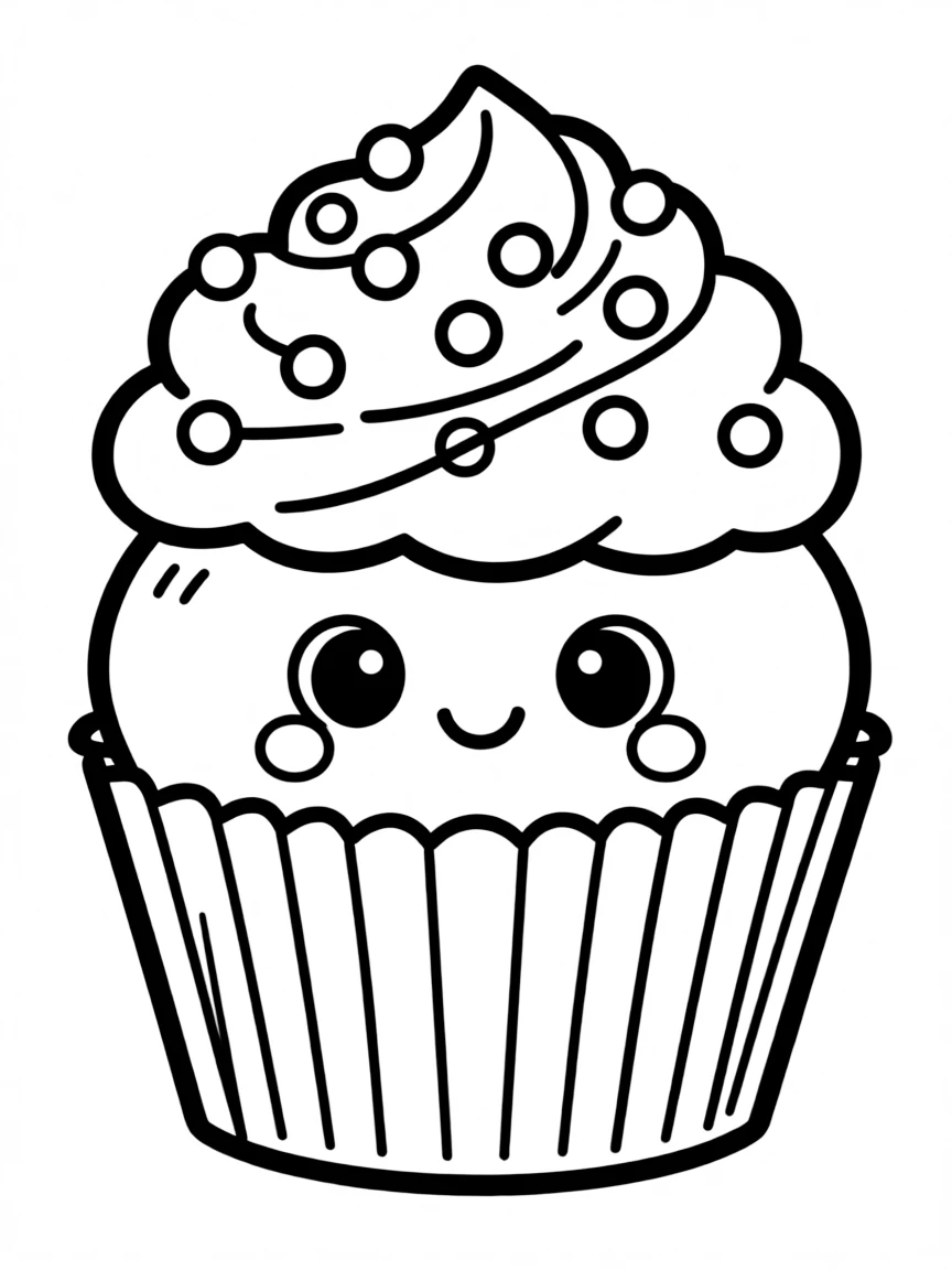 A kawaii cupcake with sprinkles.