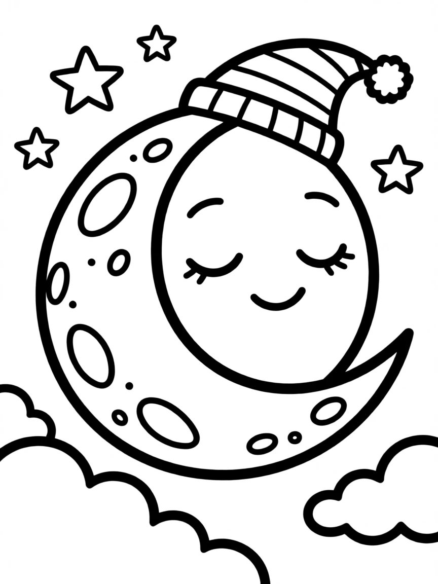 A smiling moon sleeping.