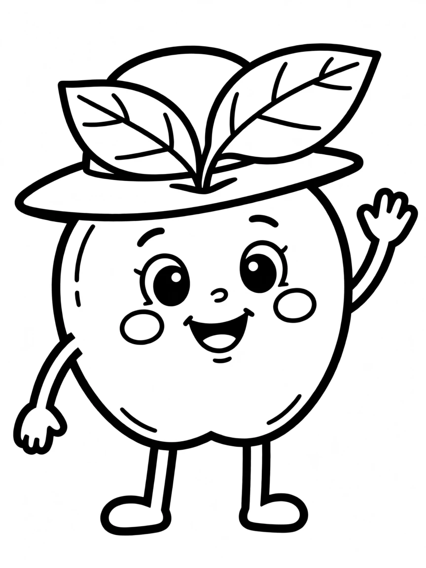 A cute apple with a leaf hat.