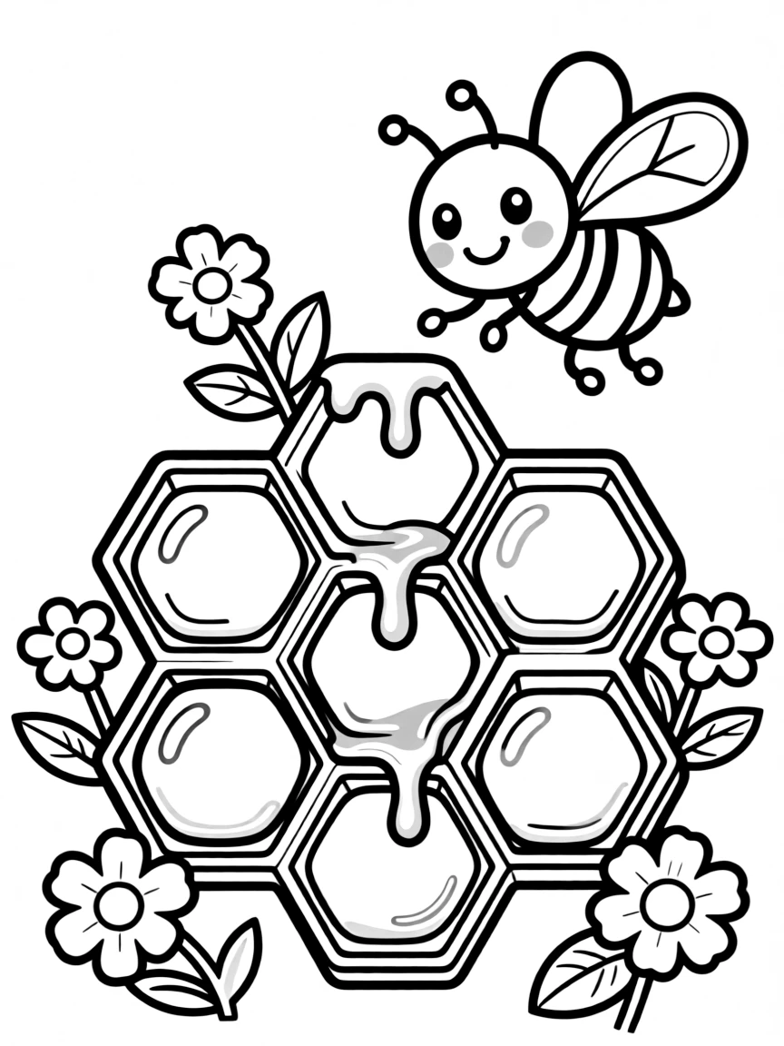 A sweet bee flying around honey.