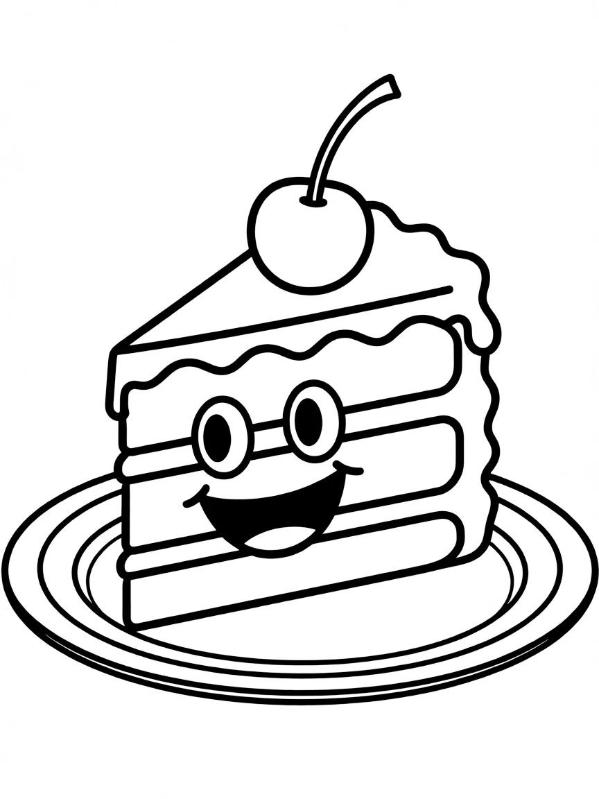 A happy piece of cake with a cherry.