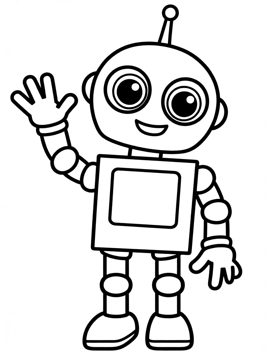 A little robot waving.
